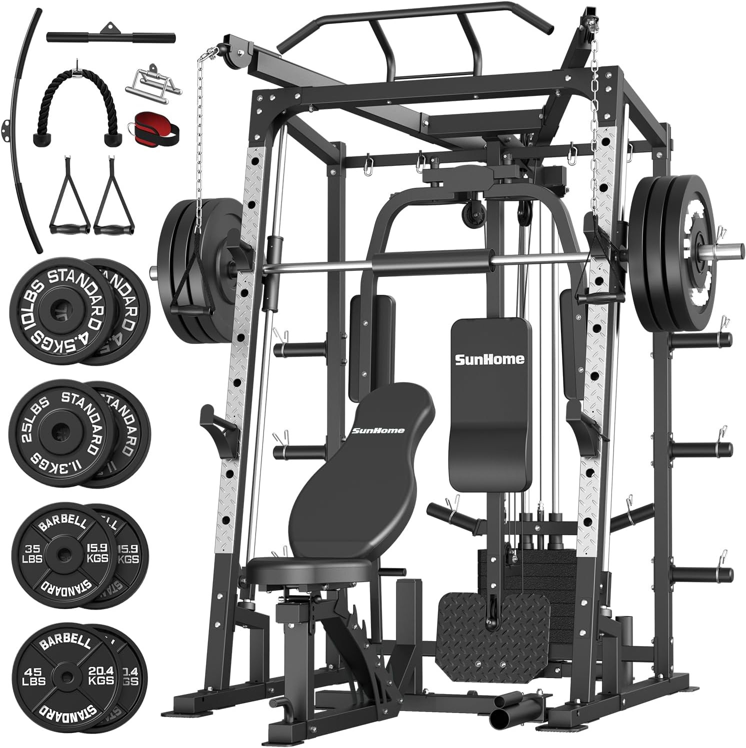 SunHome Pro Smith Machine with Bench & 230LBS Plates
